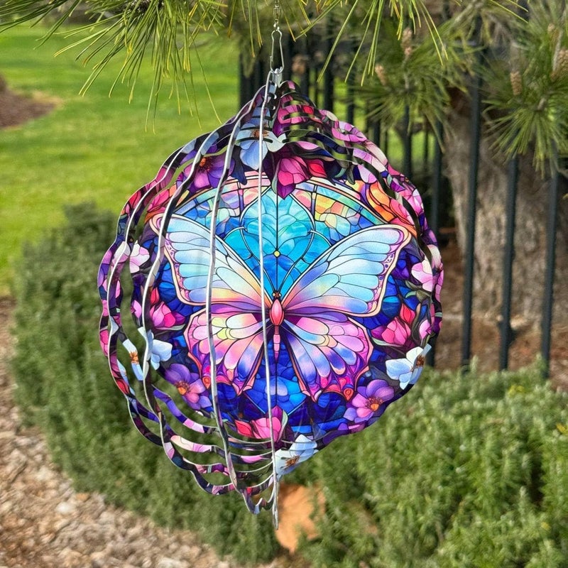 PUCPAM Butterfly Wind Spinner, 3D Hanging Stainless Steel Garden Spinner, Wind Spinner Hanging for Outdoor & Indoor Décor, Unique Gifts for Yard Garden Decoration or Patio Décor (Butterfly) - Image 2